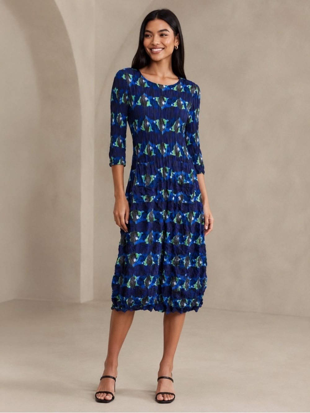 Alquema - 3/4 Sleeve Smash Pocket Dress - Blue Multi